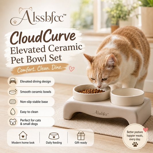 Alssbfcc™ CloudCurve Elevated Ceramic Pet Bowl Set