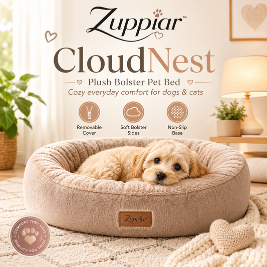 Zuppiar™ CloudNest Washable Bolster Dog & Cat Bed – Plush Pet Sofa with Removable Cover