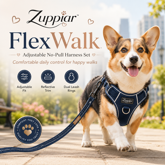 Zuppiar™ FlexWalk Adjustable No-Pull Dog Harness & Leash Set – Reflective Padded Walking Vest
