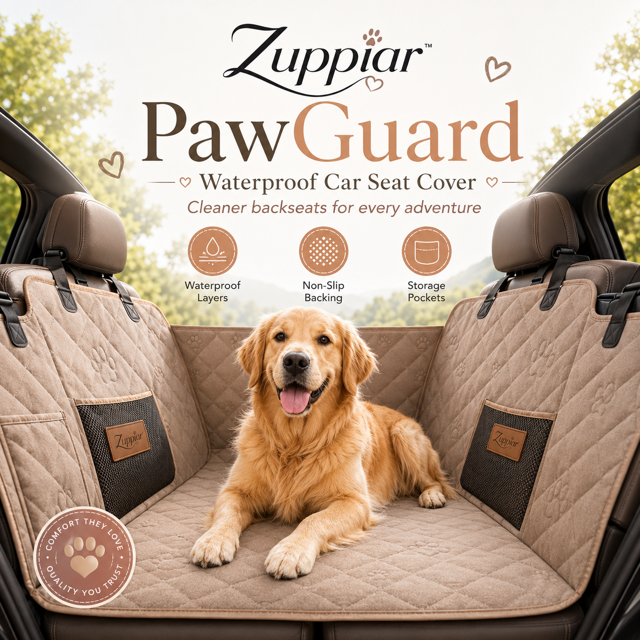 Zuppiar™ PawGuard Waterproof Dog Car Seat Cover – Nonslip Hammock Protector for Cars & SUVs