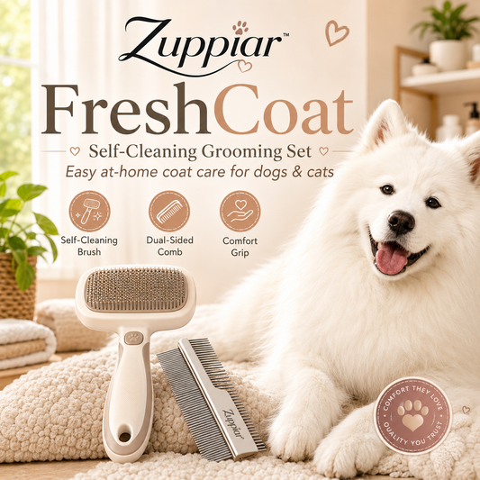 Zuppiar™ FreshCoat Self-Cleaning Pet Grooming Brush Set – Dog & Cat Deshedding Tools
