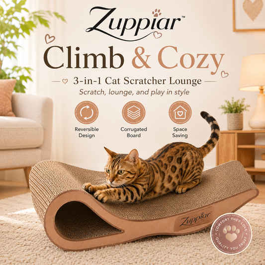 Zuppiar™ Climb & Cozy 3-in-1 Cat Scratcher Lounge – Cardboard Bed & Play Tunnel